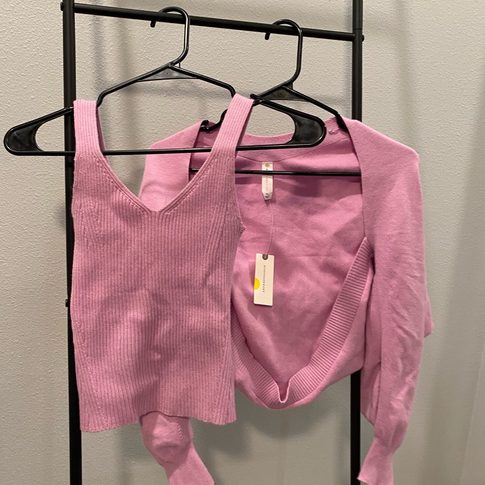 Pink Knit Tank and Cardigan Set. XS.